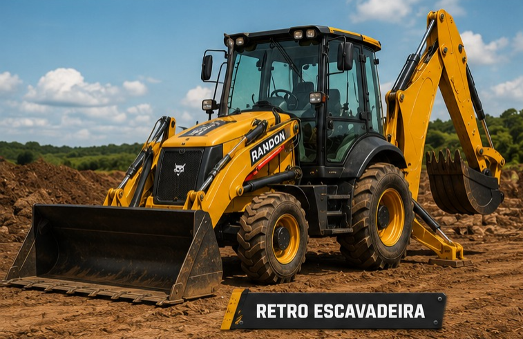Retro escavadeira para escavação e nivelamento